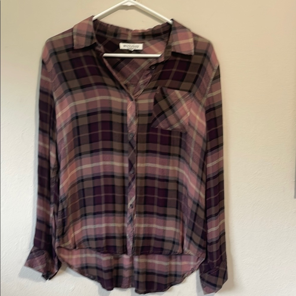 Workshop Republic Clothing Pink, Black and Purple Plaid button down. Size M.